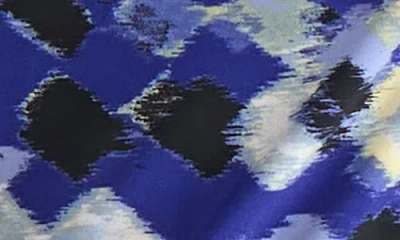 Kasper Blurred Diamond Print Cowl Neck Cap Sleeve Top In Blue