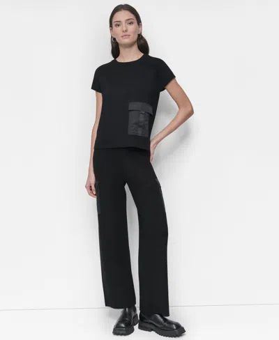Dkny Women's Short-sleeve Cargo Pocket Sweater In Black
