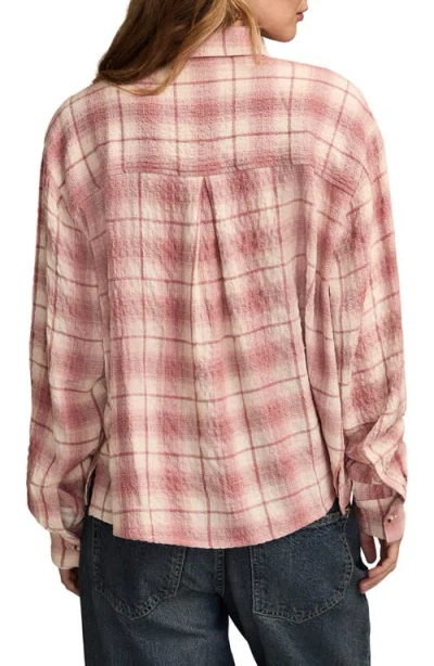 Lucky Brand Plaid Crop Button-up Shirt In Pink