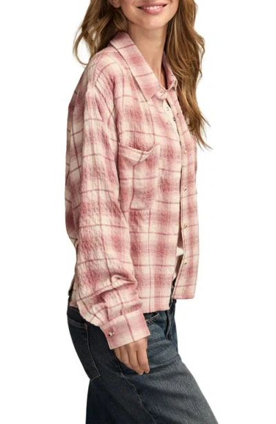 Lucky Brand Plaid Crop Button-up Shirt In Pink