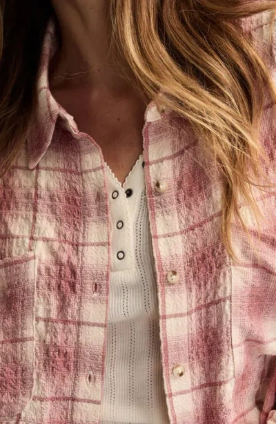 Lucky Brand Plaid Crop Button-up Shirt In Pink