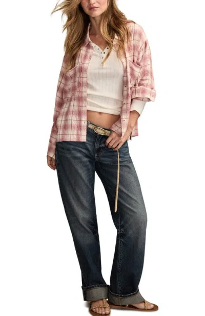 Lucky Brand Plaid Crop Button-up Shirt In Pink