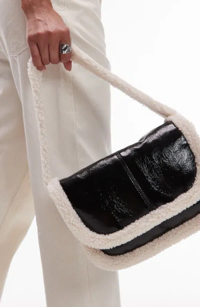 Topshop Faux Shearling Lined Faux Leather Shoulder Bag In Black