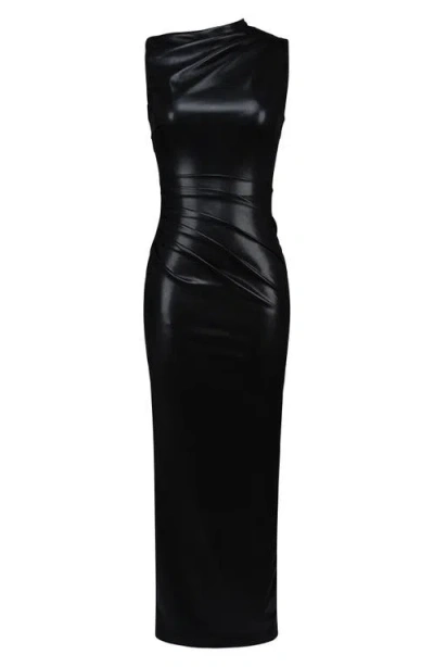 House Of Cb Maya Buttery Faux Leather Gown In Black