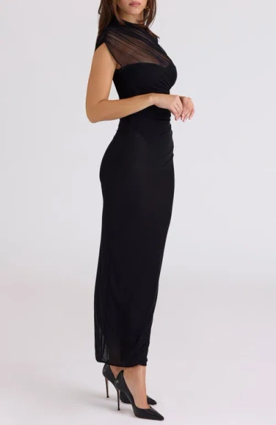 House Of Cb Orelia Draped Mesh Gown In Black