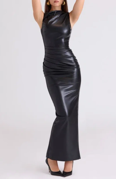 House Of Cb Maya Buttery Faux Leather Gown In Black