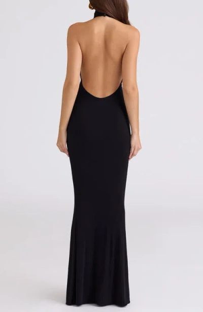 House Of Cb Sadira Draped Jersey Halter Mermaid Gown In Black
