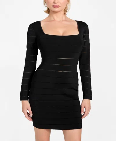 Guess Women's Long-sleeve Sheer Mix Bandage Leti Dress In Black