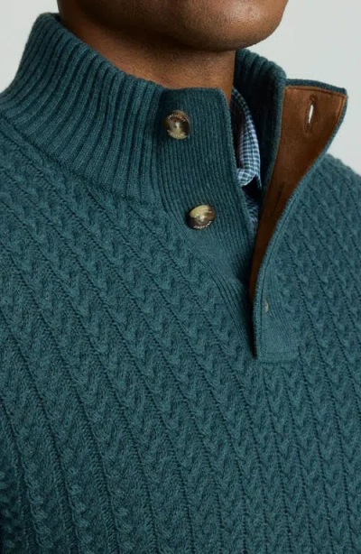 Untuckit Castilla Cable Knit Half Button Pullover In Green