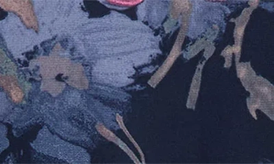 Tahari Asl Floral Belted Long Sleeve Dress In Blue