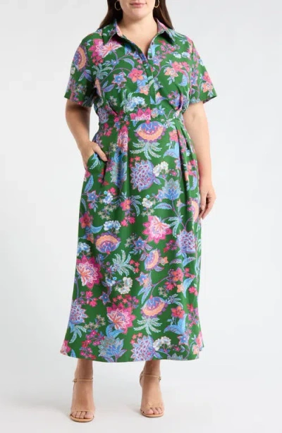 Sugarlips Elara Floral Marisy Collared Shirtdress In Green