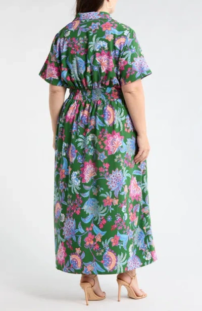 Sugarlips Elara Floral Marisy Collared Shirtdress In Green