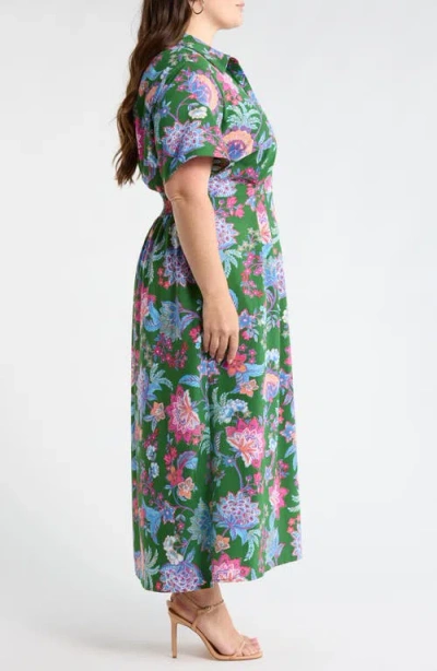 Sugarlips Elara Floral Marisy Collared Shirtdress In Green