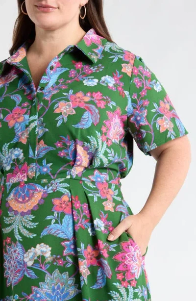 Sugarlips Elara Floral Marisy Collared Shirtdress In Green