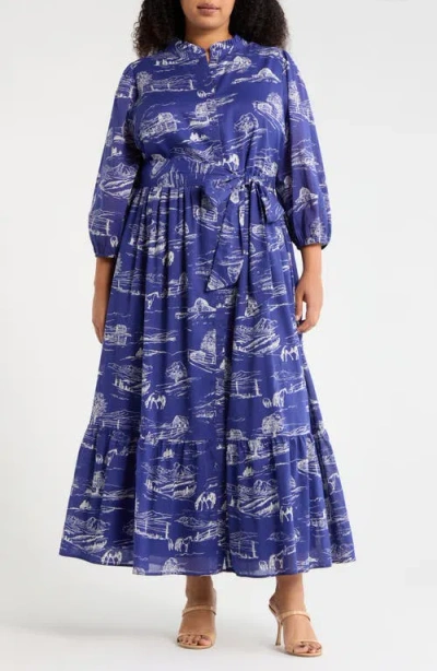 Sugarlips Avon Town & Bridge Print Maxi Dress In Blue