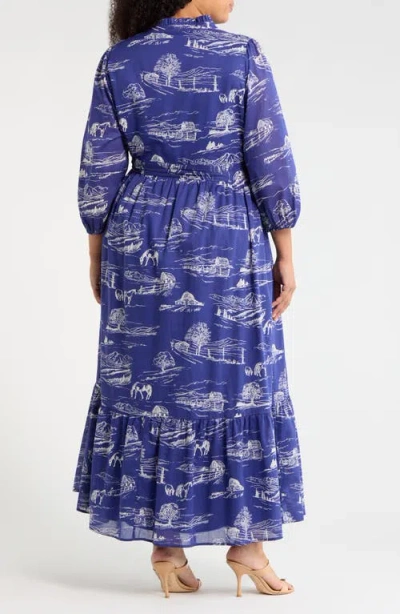 Sugarlips Avon Town & Bridge Print Maxi Dress In Blue