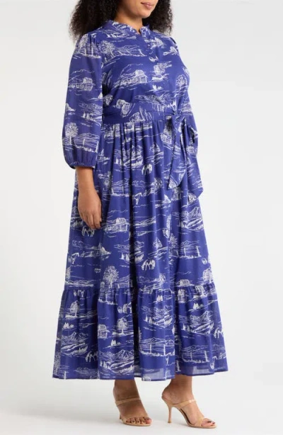 Sugarlips Avon Town & Bridge Print Maxi Dress In Blue