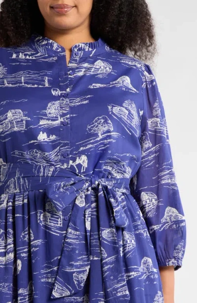 Sugarlips Avon Town & Bridge Print Maxi Dress In Blue