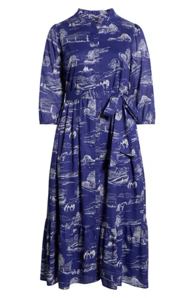 Sugarlips Avon Town & Bridge Print Maxi Dress In Blue