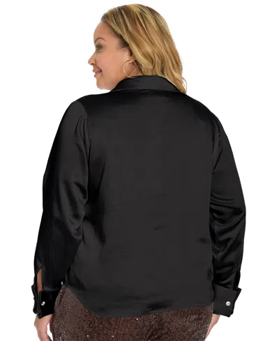 Muse Plus Size Long-sleeves Satin Top In Black