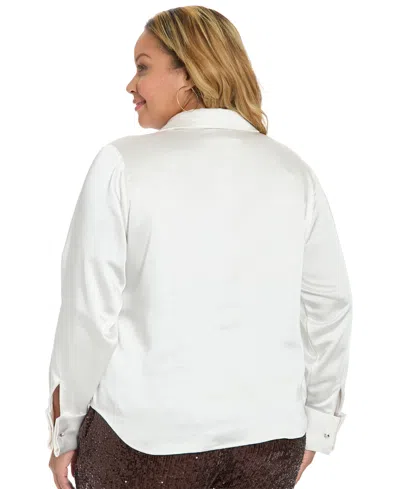Muse Plus Size Long-sleeves Satin Top In White