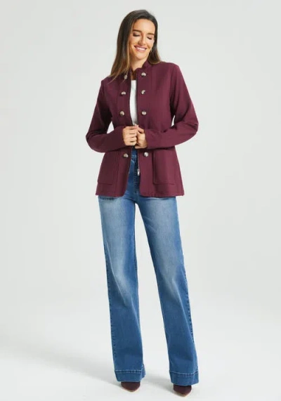 Betabrand Military Zip Jacket Stretch Ponte In Burgundy