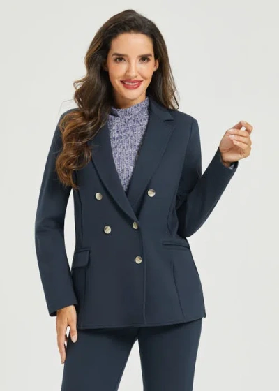 Betabrand Double Breasted Blazer Stretch Ponte In Blue