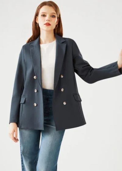 Betabrand Double Breasted Blazer Stretch Ponte In Blue