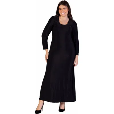 24seven Comfort Apparel Long Sleeve Scoop Neck Shimmery Fabric Maxi Dress In Black