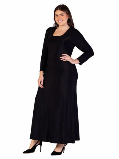 24seven Comfort Apparel Long Sleeve Scoop Neck Shimmery Fabric Maxi Dress In Black