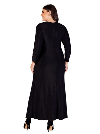 24seven Comfort Apparel Long Sleeve Scoop Neck Shimmery Fabric Maxi Dress In Black