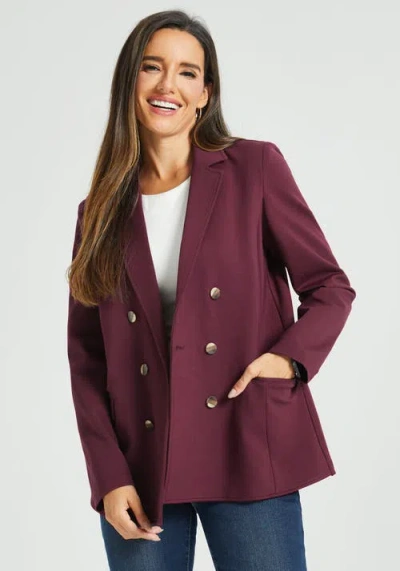 Betabrand Double Breasted Blazer Stretch Ponte In Burgundy