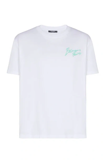 Balmain Printed Cotton T-shirt In White