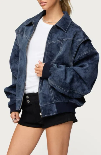 Edikted Ownley Oversize Faux Suede Jacket In Blue