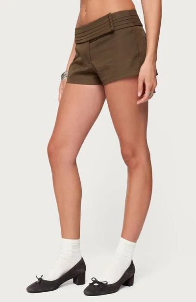 Edikted Karla Pleated Micro Shorts In Brown
