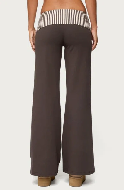 Edikted Meshey Striped Foldover Pants In Gray