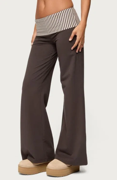 Edikted Meshey Striped Foldover Pants In Gray