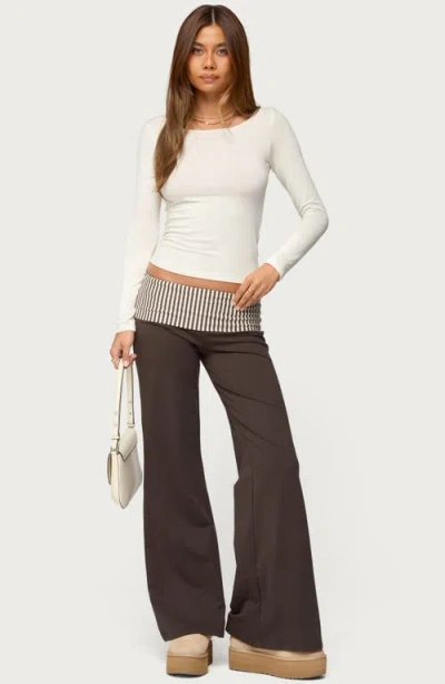 Edikted Meshey Striped Foldover Pants In Gray