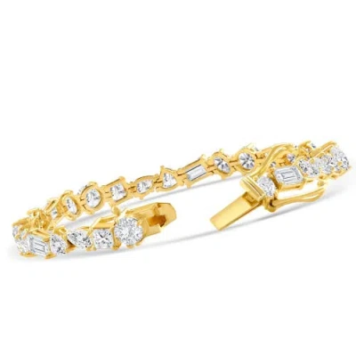 Bliss Diamond F/vs 15ct Mixed Fancy Cut Diamond Tennis Bracelet 14k Gold Lab Grown 7" In Gold
