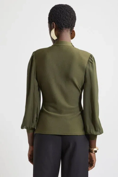Karen Millen Zip Detail Chiffon Sleeve Knit Top In Green