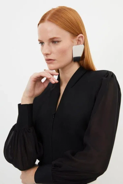 Karen Millen Zip Detail Chiffon Sleeve Knit Top In Black