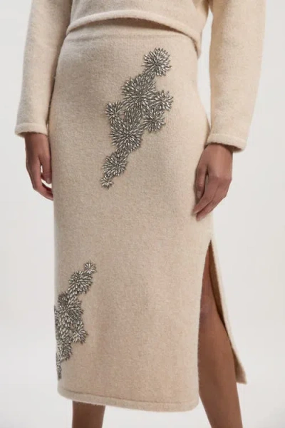 Karen Millen Wool Embellished Pencil Midi Skirt In Neutral