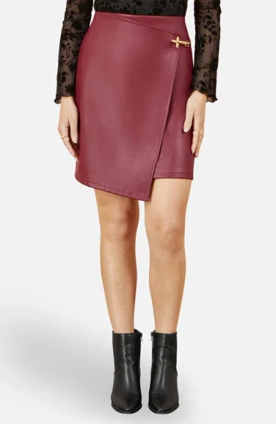 Yumi Faux Leather Wrap Mini Skirt In Burgundy