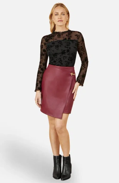 Yumi Faux Leather Wrap Mini Skirt In Burgundy