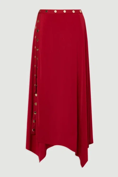 Karen Millen Crepe Hanky Hem Eyelet Maxi Skirt In Red