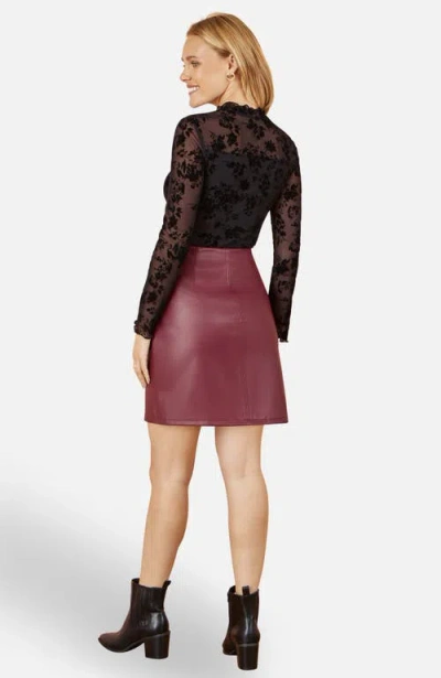 Yumi Faux Leather Wrap Mini Skirt In Burgundy