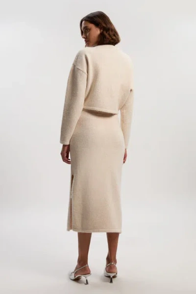 Karen Millen Wool Embellished Pencil Midi Skirt In Neutral