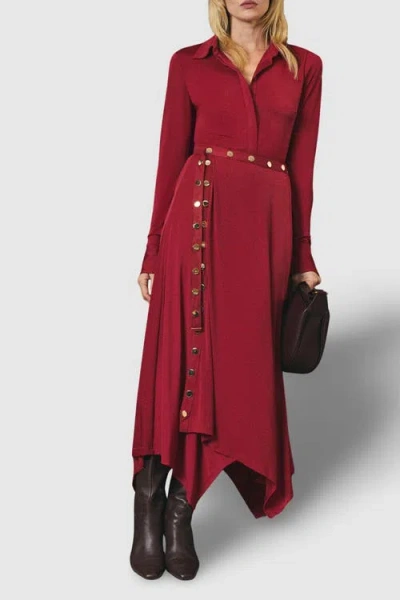 Karen Millen Crepe Hanky Hem Eyelet Maxi Skirt In Red