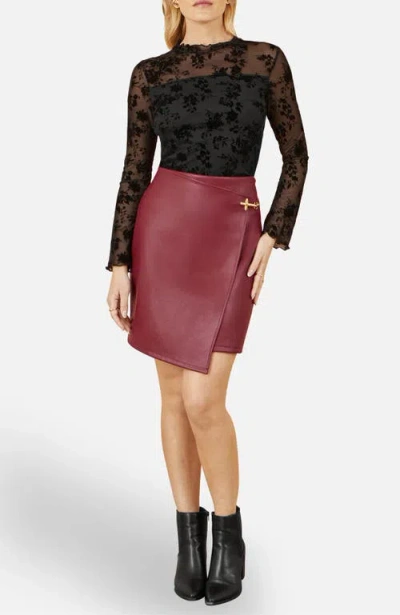 Yumi Faux Leather Wrap Mini Skirt In Burgundy