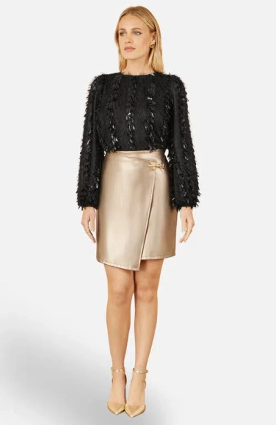 Yumi Faux Leather Wrap Mini Skirt In Gold